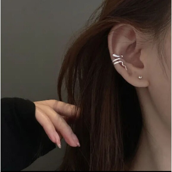 STERLING silver snake ear cuff pair earrings no piercing - Picture 3 of 7